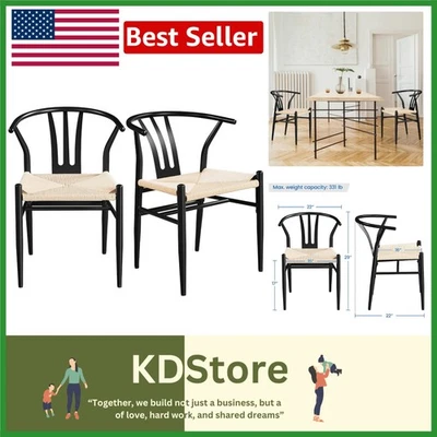 Juego de 2 sillas modernas de ratán tejidas de mediados de siglo en negro Foto 1 de 4