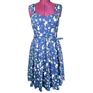 Modcloth X Collectif Eatser Novelty Print Bunny Rabbit Floral Size 8 Cotton - Picture 1 of 8