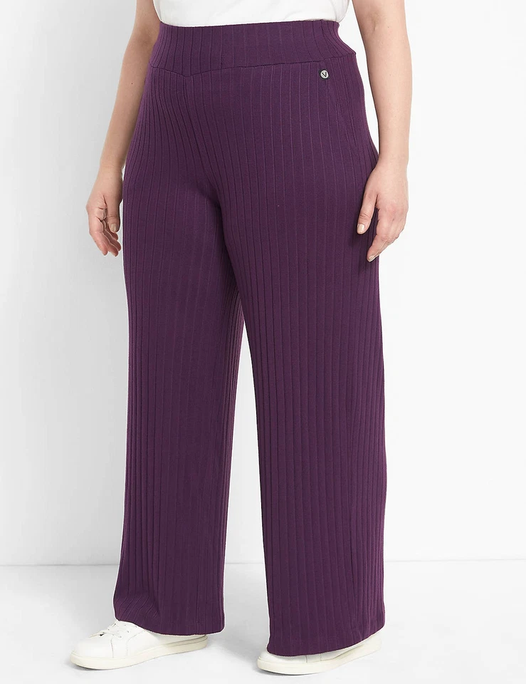 Pantalones deportivos Livi Lane Bryant talla 14 16 acanalados Hacci pierna ancha púrpura Foto 1 de 4