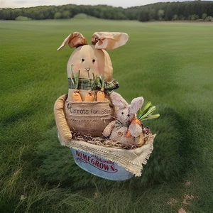Primitive Harrison Bunny Rabbit With Friend And Carrots - Picture 1 of 3