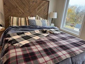 Manta vintage de lana a cuadros roja negra 68" X 58""" cabaña cabaña - Imagen 1 de 21