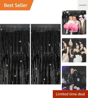 Versátil juego de cortinas con flecos de oropel - Ideal para celebraciones y eventos especiales Foto 1 de 4