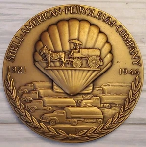 1921-1946 Shell American Petroleum Co Indiana 25th Anniversary Bronze Medallion - Bild 1 von 6