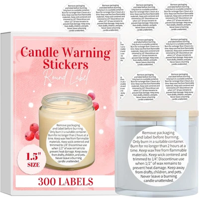 Candle Warning Stickers for Candle Jars, Tins and Votives, Black and White Text, - Image 1 of 4