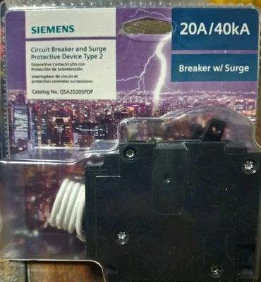 Siemens Dual Circuit Breaker & Whole House Surge Protection Type 2 QSA2020SP NEW - Image 1 of 2