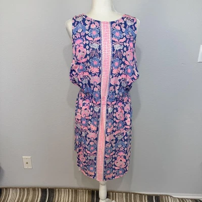 Lilly Pulitzer Dress Women's Large Pink Blue Floral Pima Cotton Sleeveless - Image 1 of 4