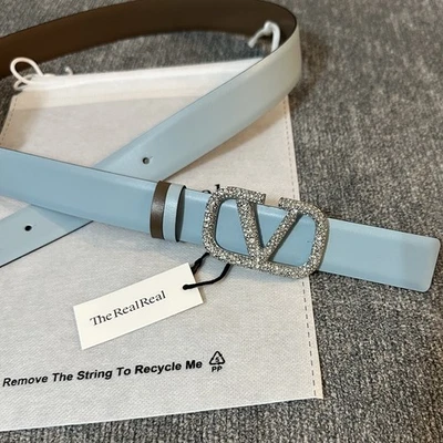 Двусторонний синий и коричневый ремень Valentino Garavani с заклепками пряжка размер 30-32 - Изображение 1 из 4