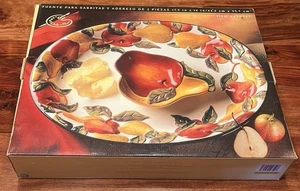 👀 Juego de astillas y salsas de arte de arcilla NUEVO EN CAJA plato manzanas peras 17,5” x 14” x 3” - Imagen 1 de 5