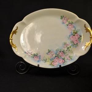 Haviland Oval Platter 13 3/4" by 10" Hand Painted Pink Roses w/Gold 1894-1931 - Picture 1 of 12
