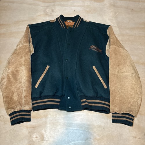 Men's Denim and  Tan  Varsity Jacket