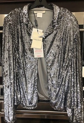 NWT NEW MARINA RINALDI Silver Sequin Glitter Blazer Jacket Top Formal Micina 18 - Image 1 of 4