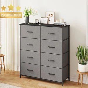8 Drawer Dresser Fabric Storage Tower Organizer Clothes Bedroom Furniture Gray - Picture 1 of 12