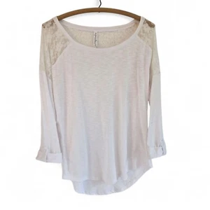 NWOT Bobbie Brooks Womens XL White Long-Sleeve Knit Top Lace Roll Tab Sleeves - Picture 1 of 8