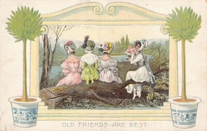 Postcard: Old Friends are Best, Four Women on Tree Trunk, Posted 1913, Antique - Picture 1 of 2
