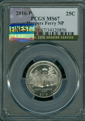 2016 P HARPER'S FERRY FLAG QUARTER PCGS MS67 PQ MAC FINEST GRADE &SPOTLESS .  - Image 1 of 3