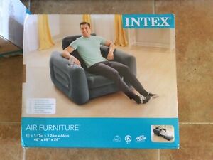 Intex Blow Up Arm Chair/ Fold Down Bed With Cup Holder Grey Used Once