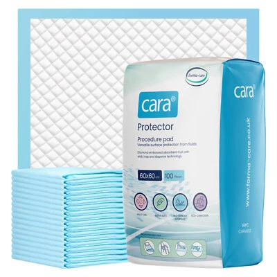FORMA-CARE 100 x Disposable Incontinence Bed Pads | 60 x 60 cm | CARA Protection Sheets