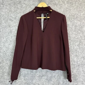 Forever New Womens boho design maroon chocker lace up sleeve lined top 10/S (04) - Picture 1 of 7