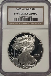 2003 W PF69 ULTRA CAMEO SILVER EAGLE NGC CLASSIC BROWN LABEL FREE SHIPPING - Picture 1 of 3