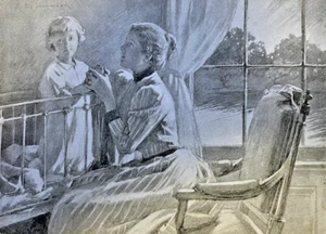 1894 Vintage Magazine Illustration Woman By Child In Crib - Picture 1 of 2
