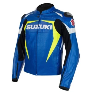 SUZUKI Racing Motorbike Cowhide Leather Jacket Biker Motorcycle Leather Jackets - Picture 1 of 3