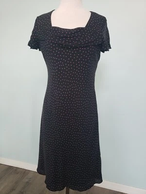 Coldwater Creek 12 Midi Dress 100% Silk Polka Dot Pink Black Lined Coquette  - Image 1 of 4