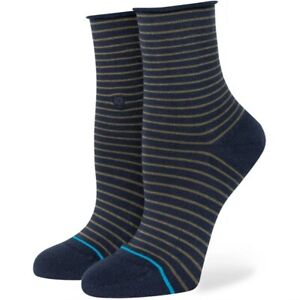 Stance Women Blue Quarter Cushion InfiKnit Stripe Infinity Casual Socks M 8-10.5