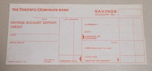 TD Bank Toronto Dominion Savings Account Deposit Slip Vintage Retro Memorabilia - Bild 1 von 4