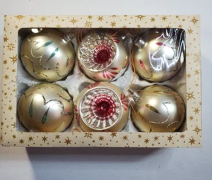 Vintage Mercury Glass Western Germany Christmas Ornaments set 6 Original Box - Picture 1 of 9