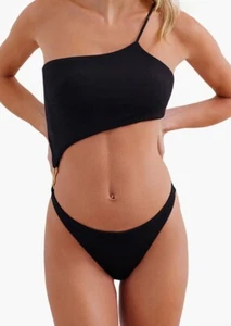 ViX by Paula Hermanny Black Cutout One Shoulder One Piece Swimsuit XS P NEW - Picture 1 of 7