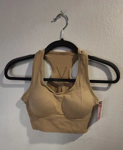 Sports Bra Seamless Padded Yoga Workout Bras Crop Tank Tops ONE SIZE COLOR BEIGE - Picture 1 of 4
