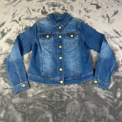 Isaac Mizrahi Live! Chaqueta para mujer talla 2 índigo denim con botones dorados azul elástico Foto 1 de 4