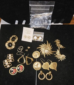 Vintage Konvolut Pierce Ohrringe 80er 90er goldfarben Clip & Brosche Set Gebrauchsspuren - Bild 1 von 14