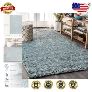 Bohemian Jute Area Rug in Light Blue/Gray 3' x 5' - Stain Resistant & Stylish - Picture 1 of 11