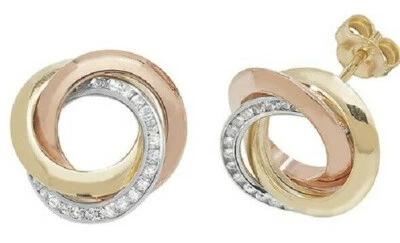 40% OFF - 9CT HALLMARKED YELLOW ROSE & WHITE GOLD 14MM CHANNEL SET CIRCLES STUDS - Image 1 of 4