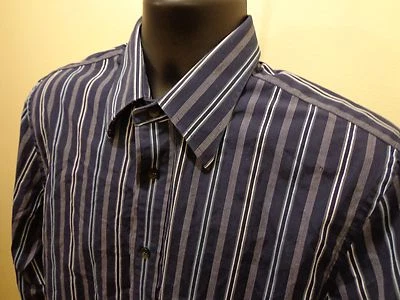CAMISA DE VESTIR EXPRESS S 15 15 1/2 Premuim Tejido Algodón L/S Rayas Azules Foto 1 de 4