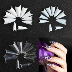 500 Pcs Stiletto Sharp Point Full Cover False French Nails Tips Clear Natural - Picture 1 of 9
