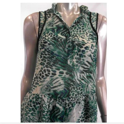 Kensie Junior 女式上衣 XS 绿色黑色无袖荷叶边 — 第 1/3 张图片