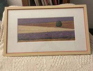 French Original Pastel Lavender Field Provence Farm C. Catteau Art Work 7x14” - Picture 1 of 10
