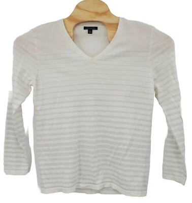 Tommy Hilfiger White/ Silver Metallic Striped Sweater Women's Size XL Elegant - Image 1 of 4