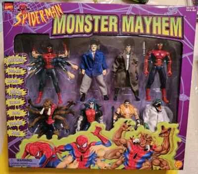 1998 年 TOY BIZ The Amazing SPIDER-MAN MONSTER MAYHEM 8 人物套装全新未拆封 HTF — 第 1/2 张图片