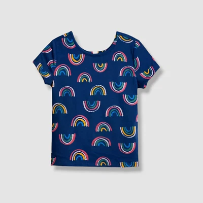 Epic Threads Kids Girl's Blue Rainbow Keyhole Tie-Back T-Shirt Top Size 5 - Image 1 of 2