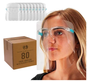 80 Pack Protective Reusable Glasse Face Shield Visor From Droplets & Saliva - Picture 1 of 6