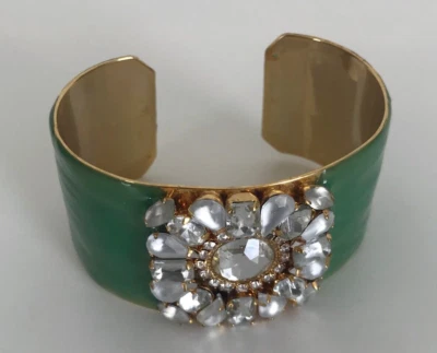 Nuevo Brazalete Esmalte Verde y Tono Dorado Joya Cristal Embellecido Foto 1 de 4