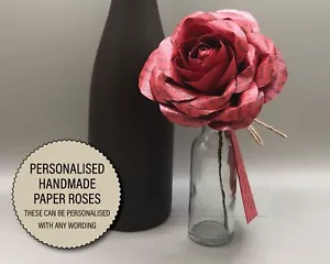 Personalisierte rote Perle Papier Blume Rose Handarbeit Hochzeit Gefallen 1. Jahrestag - Bild 1 von 5