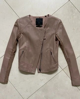 Chaqueta de moto de cuero Veda Blush con detalle acanalado elástico axilas talla Petite XS Foto 1 de 4