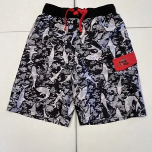 Youth Boys Large Adidas Swim Trunks Swimming Pocket Logo White Black Red - Picture 1 of 7