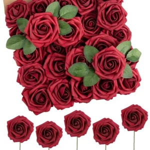 Artificial Flowers - Fake Flowers Dark Red Roses Perfect DIY Wedding Bouquets... - Picture 1 of 9