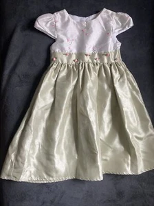 Perfectly Dressed 4T Girls Short Sleeve Dress Fancy Green White Pink Flower Bow - Picture 1 of 14