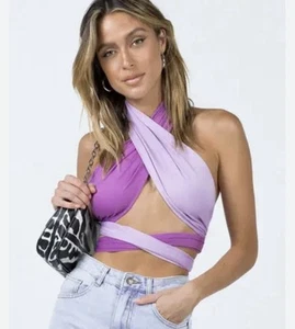 Princess Polly Alessia Top Spliced Purple Size 4 Wrap Up Around Halter NWT - Picture 1 of 5
